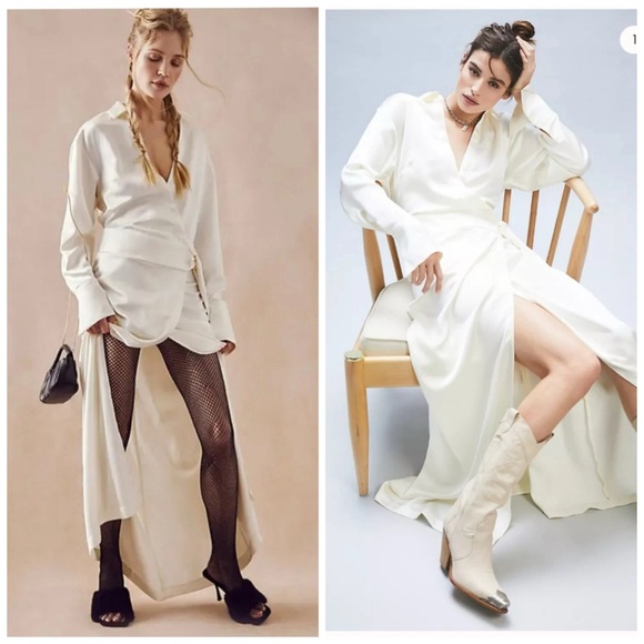 Free People Dresses & Skirts - Free People Emma Tuxedo Maxi Wrap Dress‎ In Cream XL